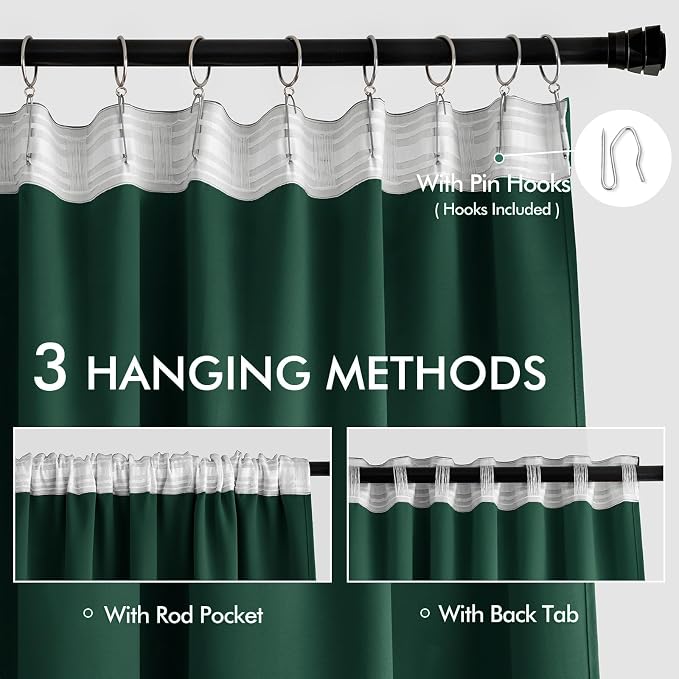 MIULEE Christmas Hunter Green Back Tab Blackout Curtains 84 Inch Length 2 - Image 3