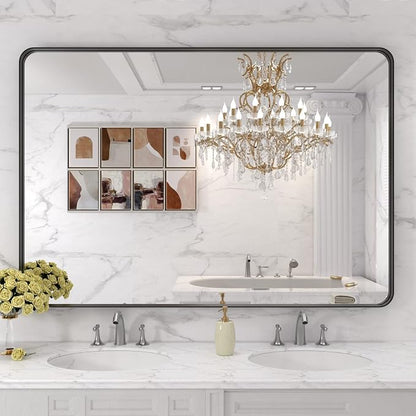 LOAAO 48X32 Inch Black Metal Framed Bathroom Mirror - Image 7