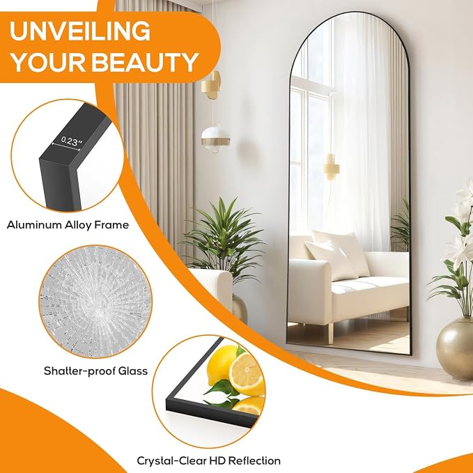 Arched Mirror Full Length, Upgraded 16"x59" Body Wall Mirrors - Image 3