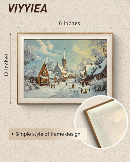 VIYYIEA Winter Framed Wall Art for Living Room, Snow Village Canvas Prints - Image 2