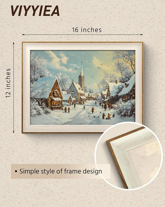 VIYYIEA Winter Framed Wall Art for Living Room, Snow Village Canvas Prints - Image 2