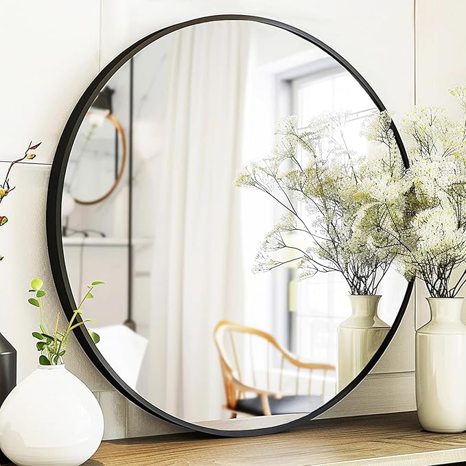 Sunniry Black Round Mirror, Round Mirror 24 inch, Wall Mounted Mirrors by Sunniry