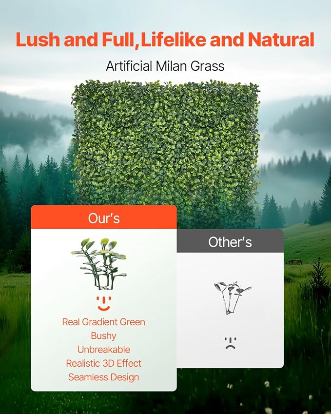 VEVOR Artificial Grass Wall Panels, 60 x 120 inch, Milan Grass Greenery Boxwood - Image 2