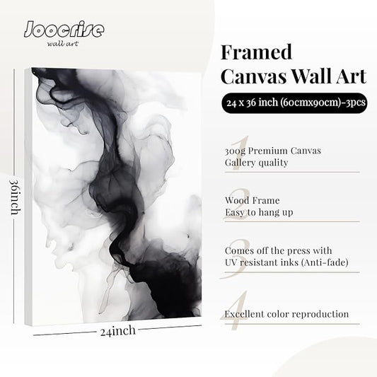 Black White Abstract Wall Art Decor Set of 3 Modern Wall Art Minimalist Canvas - Image 2