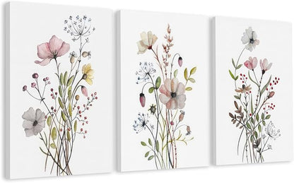 WRFON UnFramed Botanical Canvas Wall Art Set of 3, Watercolor Floral Prints by Unknown