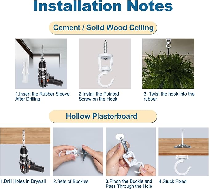 Ceiling Hooks for Hanging Plants (2 PCS),White, Heavy Duty Metal Plant Hooks for Ceilings, Screw-in Hooks for Hanging Birdfeeders, Lamps, Planters, Outdoor Decorative Hooks up to 33 lbs.