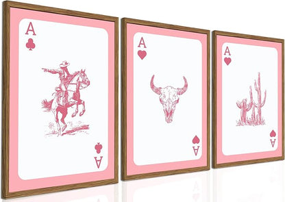 Set of 3 Western Cowgirl Wall Art Pink Bull Skull Wall Decor Painting by TransformYourWallsElevateYourStyle