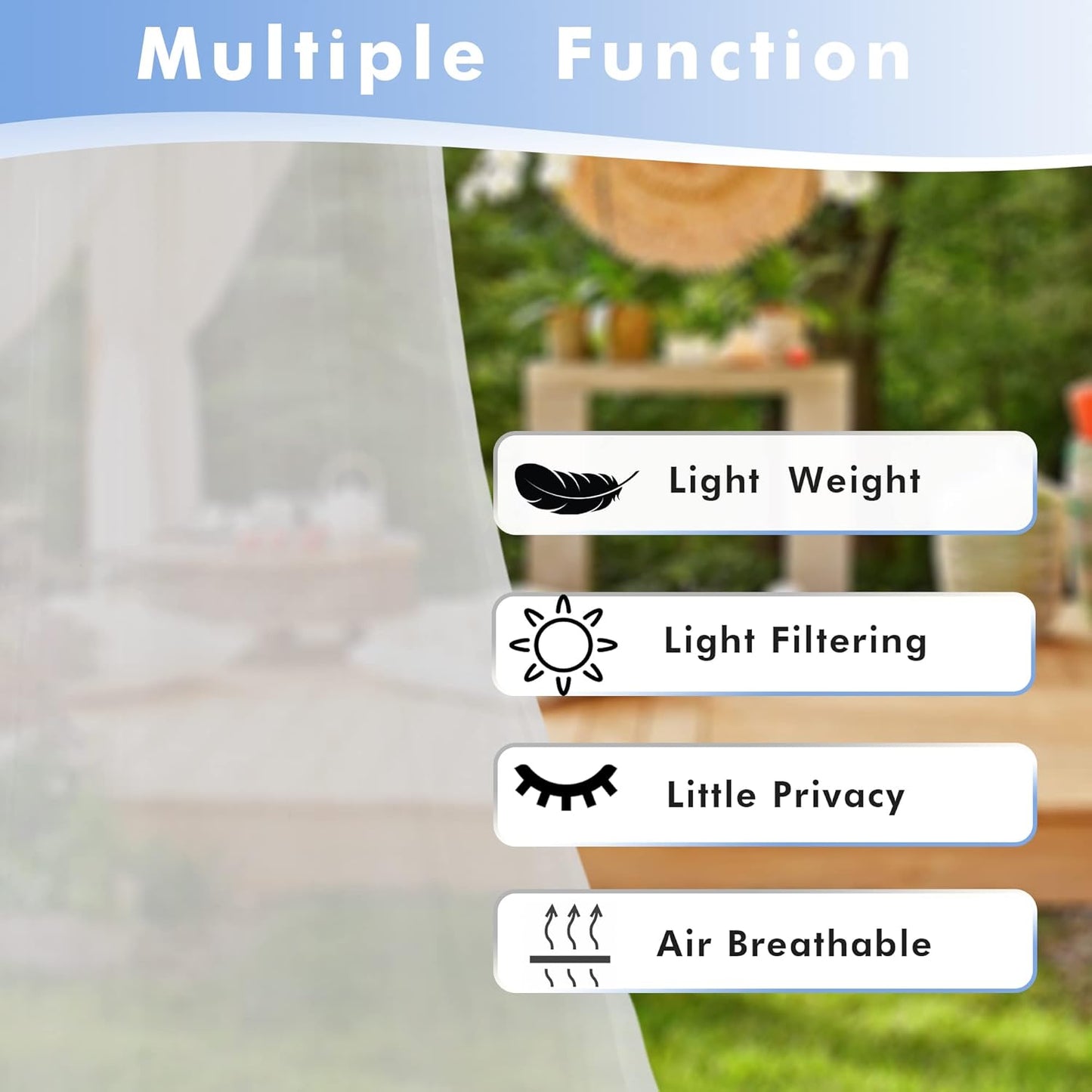 HolidayIdeas Beige Outdoor Sheer Curtains for Patio Waterproof, 2 Panels - 54 x 108 Inch - Light Filtering Voile Outside Curtains Grommet Drapes for Front Porch, Gazebo, Pergola, Backyard