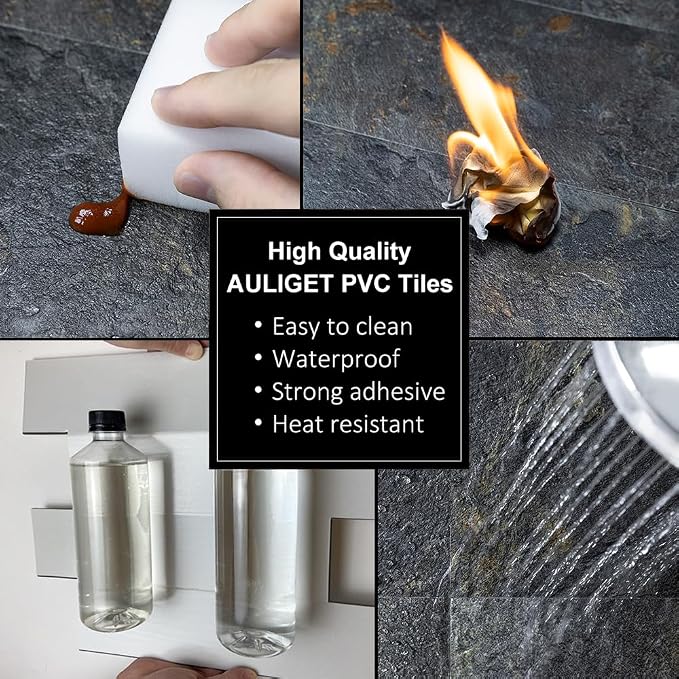 AULIGET 6" x 12" Rust Slate Peel and Stick Backsplash Wall Tiles, PVC Faux - Image 5