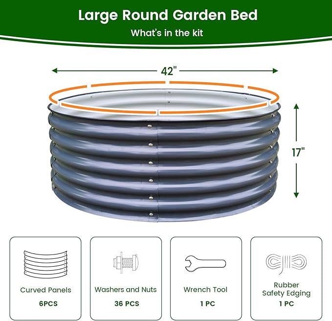 Olle 17" Tall, 42" Round Galvanized Raised Garden Bed Kit,Metal Raised Planter Boxes Outdoor DIY Raised Garden Beds Outdoor for Vegetables,3.5 * 3.5 * 1.4Ft,Midnight Grey