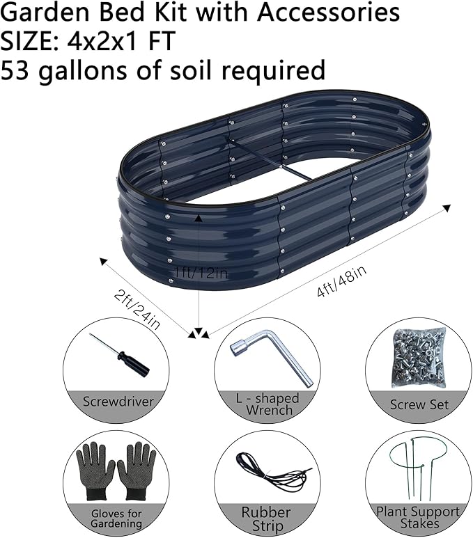 Raised Garden Beds Outdoor Galvanized Planter Raised Garden Bed 4x2x1ft Flower Garden Bed