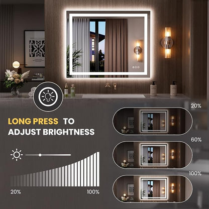 LOAAO 39.4"x31.5" LED Mirror for Bathroom, Lighted Bathroom Mirror - Image 3