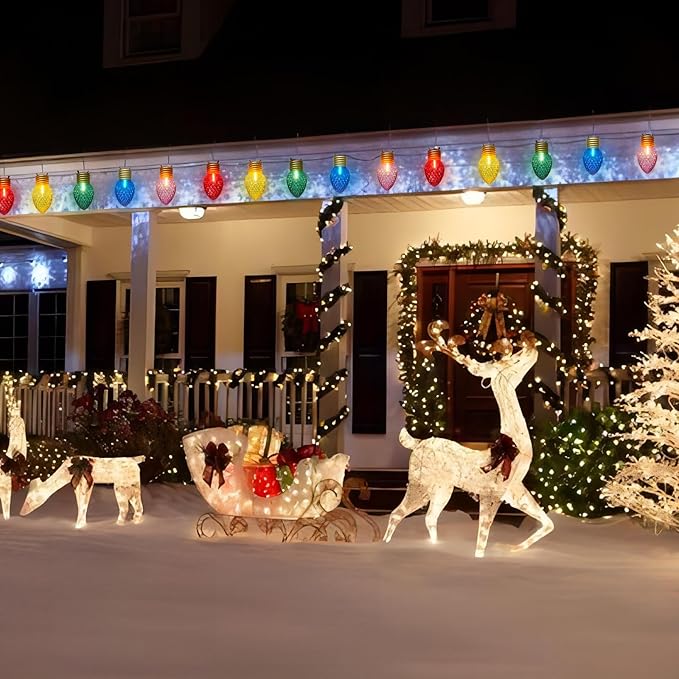 16FT Jumbo Christmas Lights,C7 Jumbo Xmas String Light Christmas Outdoor Decorations Lights with 10 Large Diamond Pattern Multicolor Bulb for Holiday Home Roof Yard Garden Decorations