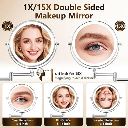 DECLUTTR Wall Mounted Lighted Makeup Mirror, Rechargeable 1X/15X Magnifying - Image 4