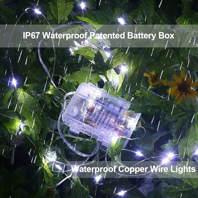 Homemory 4 Pack 20 Ft 60 LED Fairy Lights Battery Operated String Lights with Remote Waterproof 8 Modes Firefly Twinkle Christmas Lights for Party Bedroom Wedding Decorations(Cool White)