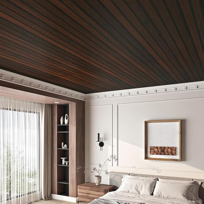 FunStick 16"x472" Brown Wood Slats Peel and Stick Wallpaper Waterproof Dark - Image 6