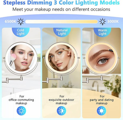 ALHAKIN 9" Wall Mounted Lighted Makeup Mirror, Rechargeable 1X/15X Magnifying - Image 2