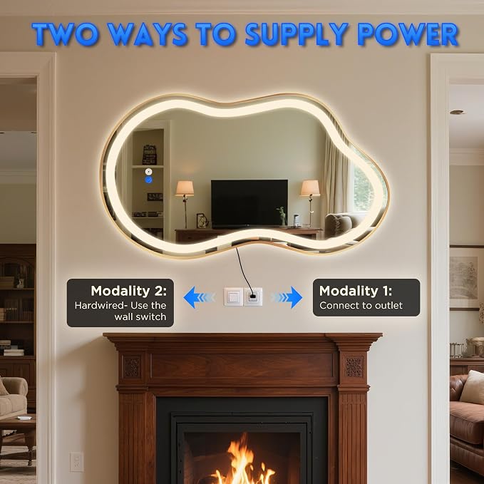 Irregular Led Backlit Bathroom Mirror -26"x46" Single Piece, Asymmetrical Cloud - Image 7