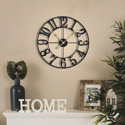 LEIKE Large Wall Clock, Battery Operated, Decorative Retro Black Metal Clock - Image 8