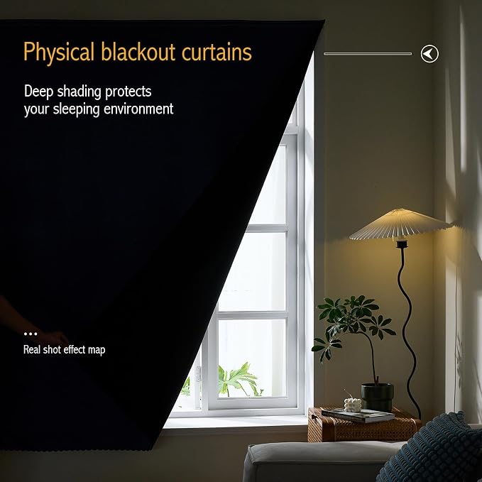 AJAZZ 100% Black Out Curtains Adhesive Blackout Temporary Curtain Rod No - Image 4