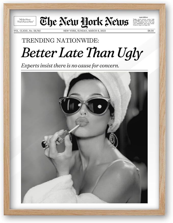 iHery Natural OAK Wood Audrey Hepburn Newspaper Trendy Framed Wall Art by iHery