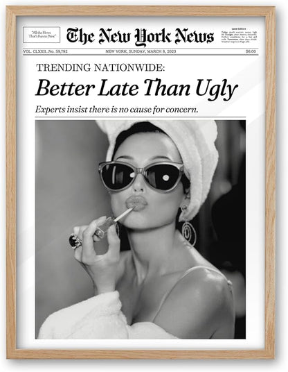 iHery Natural OAK Wood Audrey Hepburn Newspaper Trendy Framed Wall Art by iHery