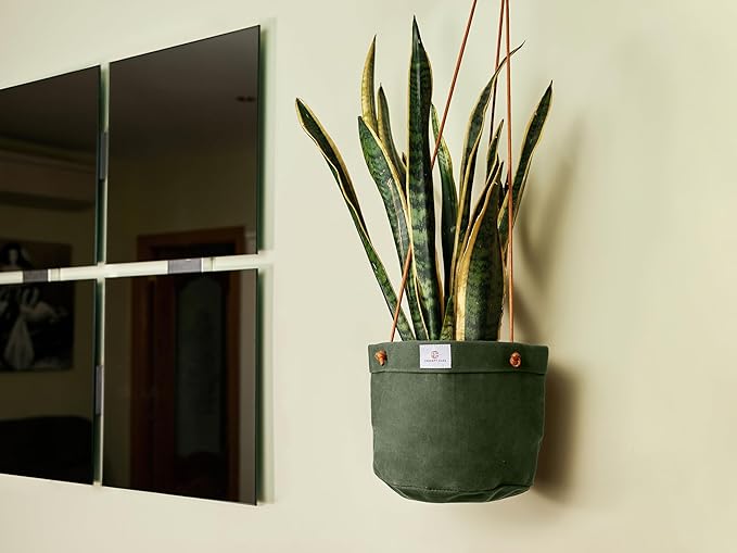 Waxed Canvas Handmade Hanging Planter for Indoor/Outdoor Plants, Hanging Basket Plant Holder Forest Green