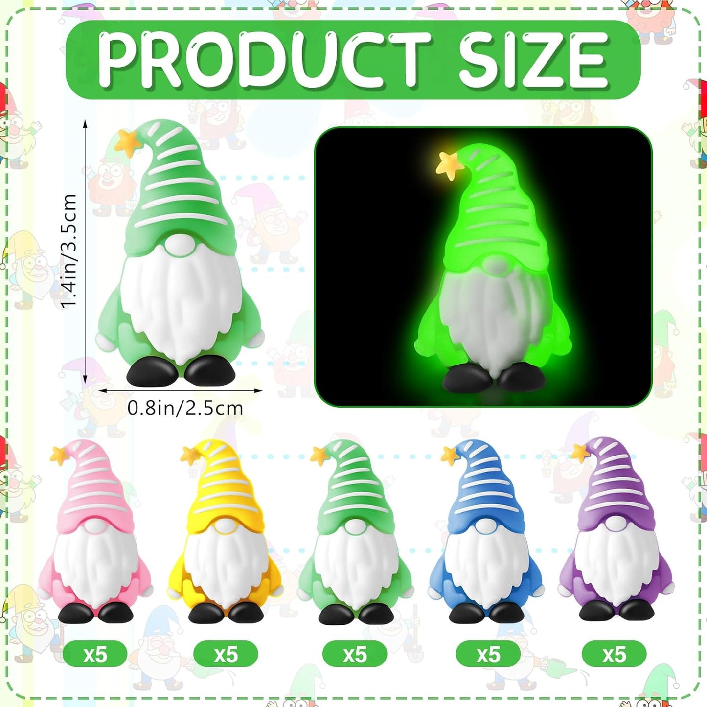 25 Pcs Luminous Mini Gnomes Figurines Fairy Glow in Dark Garden Miniature Gnome Figurines Decor Funny Poses Garden Yard Home Patio Lawn Backyard Hide See DIY Craft