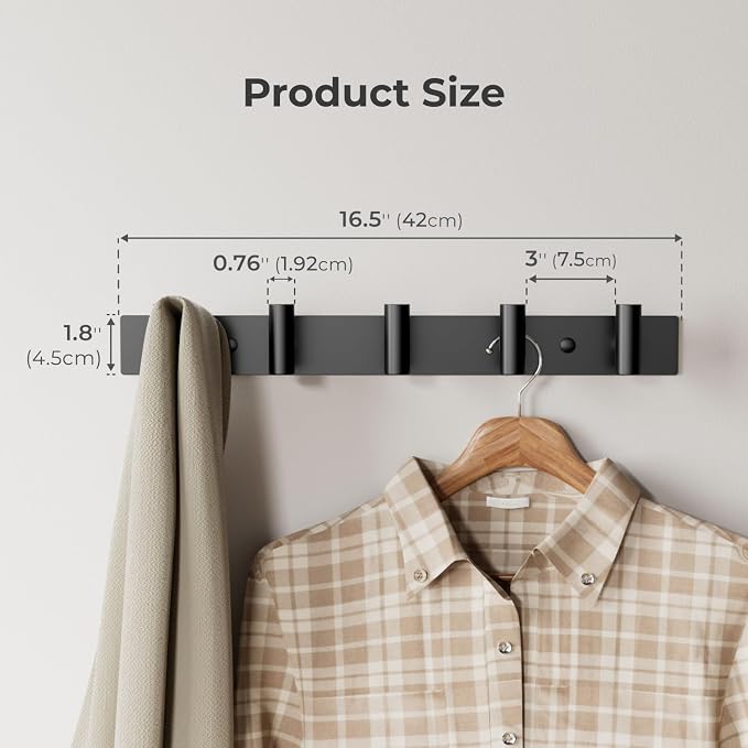 GWAAZXGZ Black Wall Mounted Coat Rack – 5 T-Shaped Pegs - Image 2