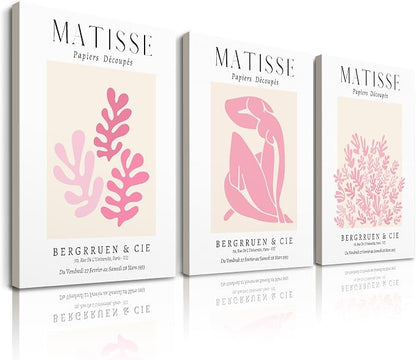 HesenDot Framed Matisse Pink Wall Art Set of 3, Minimalist Wall Decor, 12x16IN by HesenDot