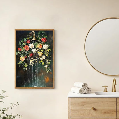 AtterrirArt Framed Vintage Bathroom Wall Art, Moody Roses Botanical Canvas - Image 5