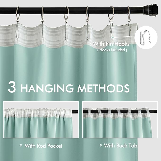 MIULEE Aqua Back Tab Blackout Curtains 63 Inch Length 2 Panels Set - Image 3