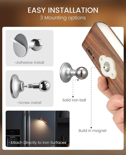Wood LED Wall Sconce Magnetic 360°Rotate Mounted Mini Lamp Brightness - Image 5