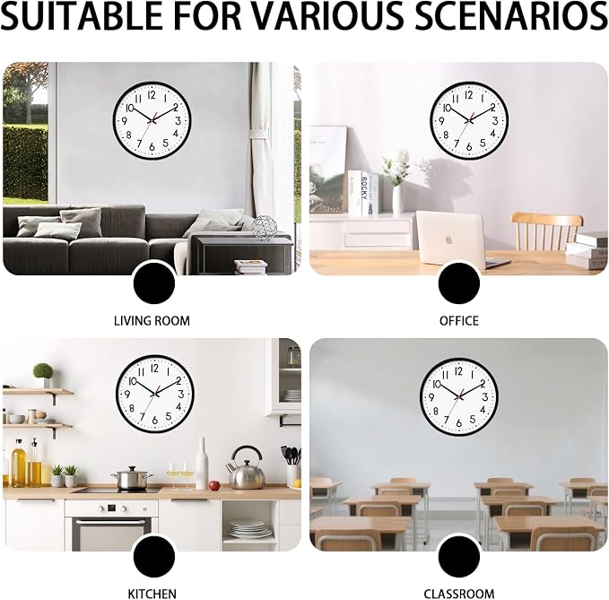 HZDHCLH Wall Clock Black, Silent Wall Clocks Battery Operated 10 Inch Modern - Image 5