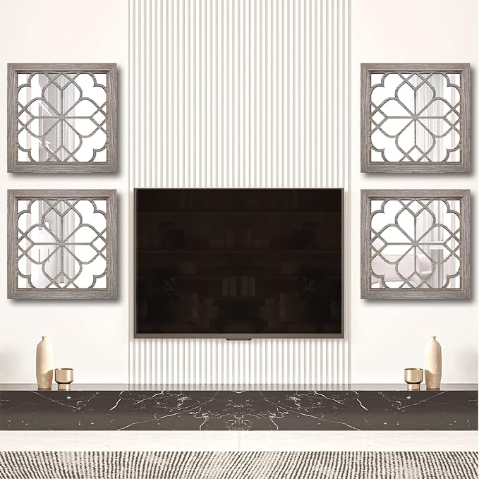 Wocred Set of 2 Farmhouse Square True Mirrors, Vintage Style Barn Wood Wall - Image 6