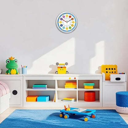 XFM Blue Kids Wall Clock 14 Inch Silent Non Ticking Quartz Battery Operated - Image 5