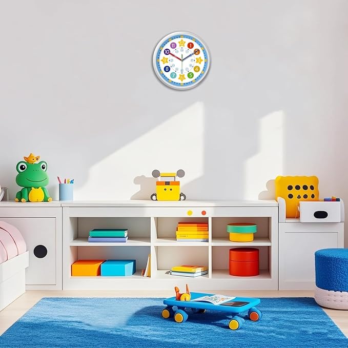 XFM Blue Kids Wall Clock 8 Inch Silent Non Ticking Quartz Battery Operated - Image 4