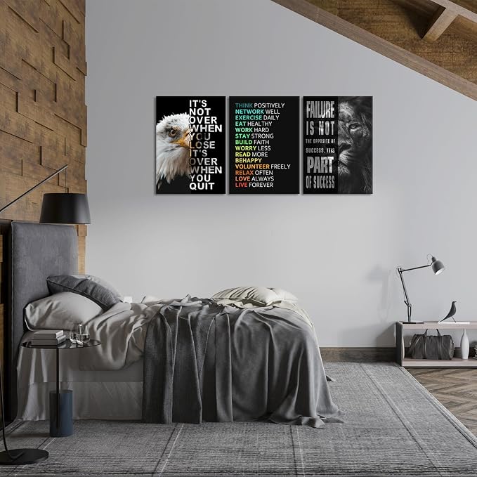 KAWAHONE Motivational Wall Art -Bald Eagle and Lion Inspirational Picture - Image 3