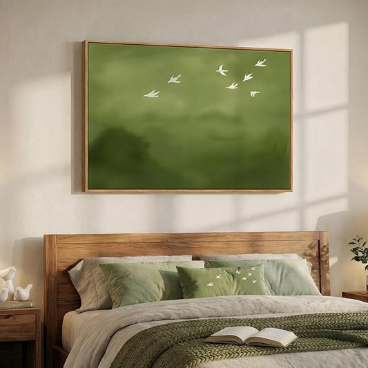 Framed Green Abstract Wall Art, Modern Minimalist Sage Green Canvas Prints - Image 2