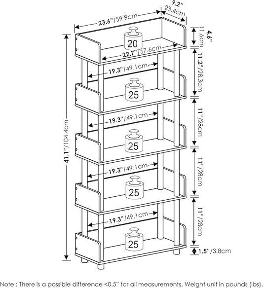 Furinno TURN-N-TUBE 5-Tier Display Shelf, Storage Shelves, Book Shelf, Open - Image 2
