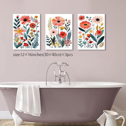 KISSFOX Framed Colorful Wildflower Canvas Wall Art Set Of 3 Flowers Pictures - Image 5