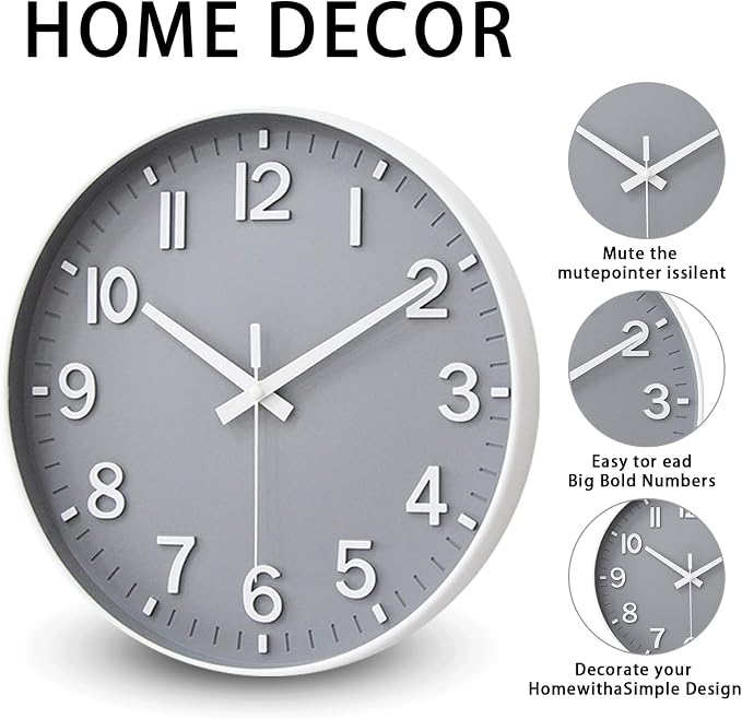 HZDHCLH Wall Clocks Battery Operated, Wall Clock Gray, 12 inch Wall Clock - Image 3
