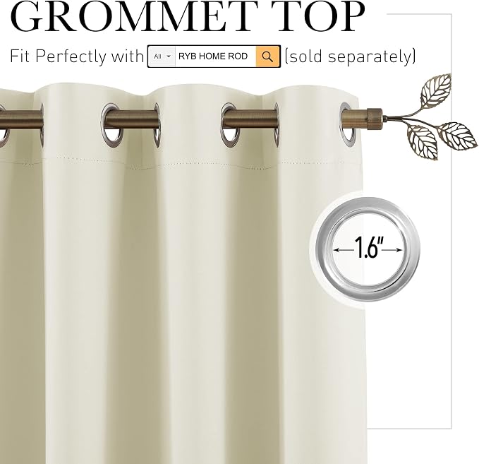 RYB HOME Privacy Room Divider Curtains Extra Wide Blackout Drapes Noise & Odor - Image 2