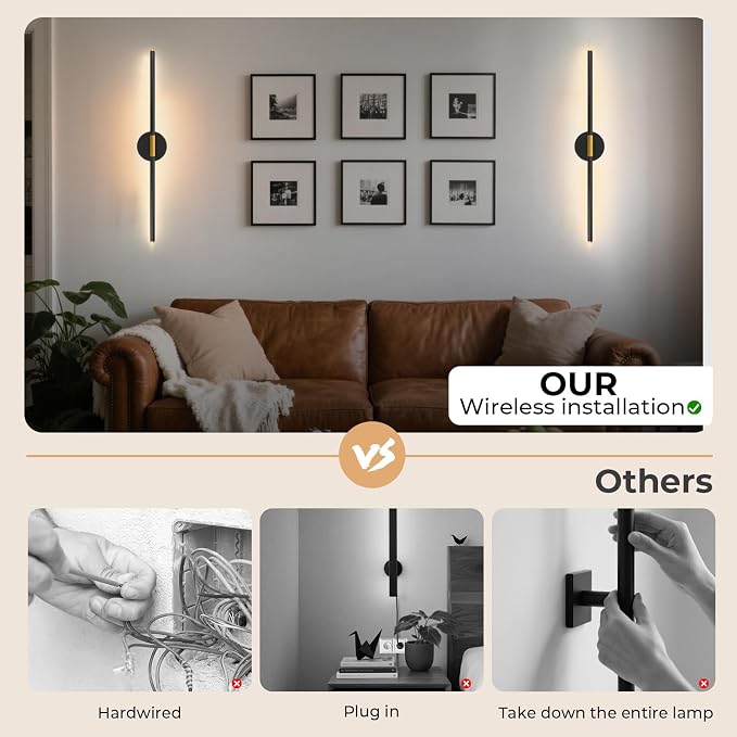 GvvooHome 28" Battery Operated Wall Sconce, 360°Rotation Wireless Rechargeable - Image 4