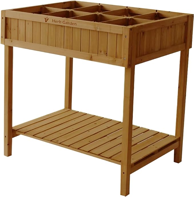 VegTrug 8 Pocket Garden, Wooden Planter with Herb Snips, Natural
