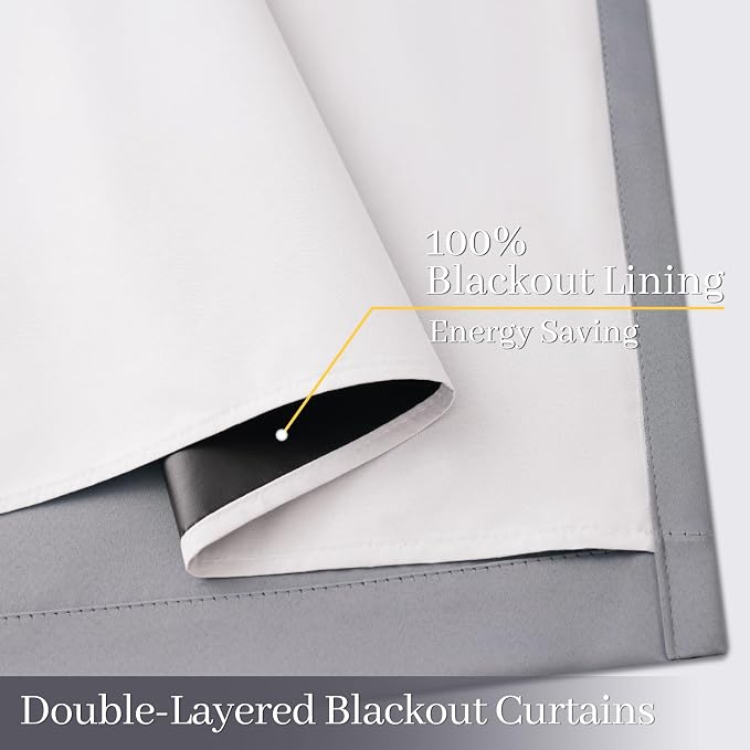 Yakamok 100% Blackout Curtain Panels 72 inches Cold and Light Blocking Drapes - Image 4