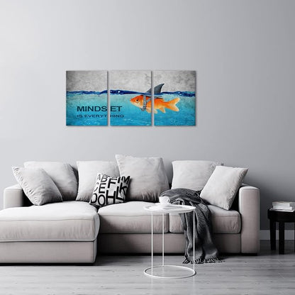KAWAHONE 3 Panels Modern Framed Inspirational Quote Canvas Wall Art-Mindset is - Image 4