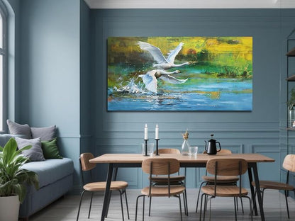 Anolyfi Swan Wall Art for Living Room, Goose Painting Large Animals Artwork - Image 3