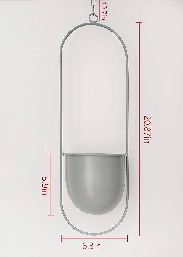 Boho Green Metal Plant Hanger,Metal Wall and Ceiling Hanging Planter, Modern Planter, Mid Century Flower Pot Plant Holder, Minimalist Planter for Indoor Outdoor Home Decor