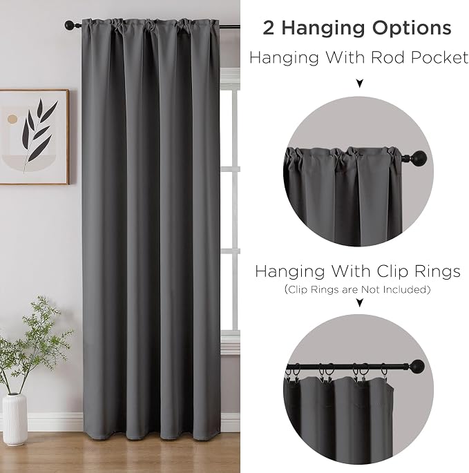 CUCRAF Light Grey Blackout Curtains 45 inch Length 2 Panels Set, Rod Pocket - Image 3